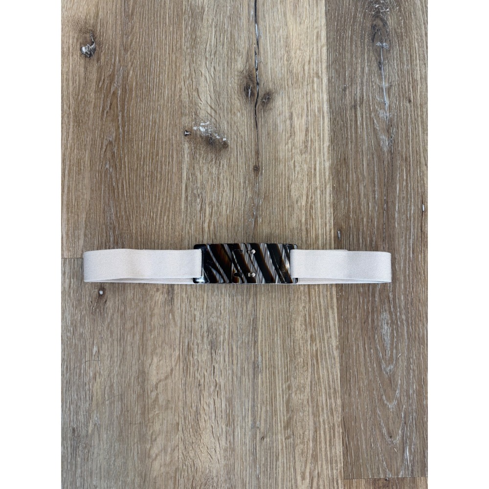 Minimalist Elastic Cinch Belt Women Small Cream Tortoise Shell Buckle Old Money
